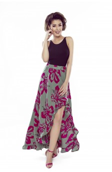 Skirt with frills and an elongated back