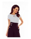 64-07 ILONA - comfortable and elegant blouse (white with black dots)