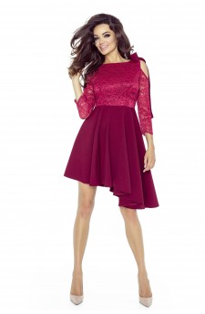 78-04 NEVA asymmetric dress with a lace-based top (CLARET)