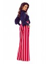 91-17 Eleganckie spodnie z wysokim stanem(czerwone w biało granatowe pasy)