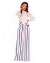 91-14 Elegant trousers with high status (white in navy and pink stripes)